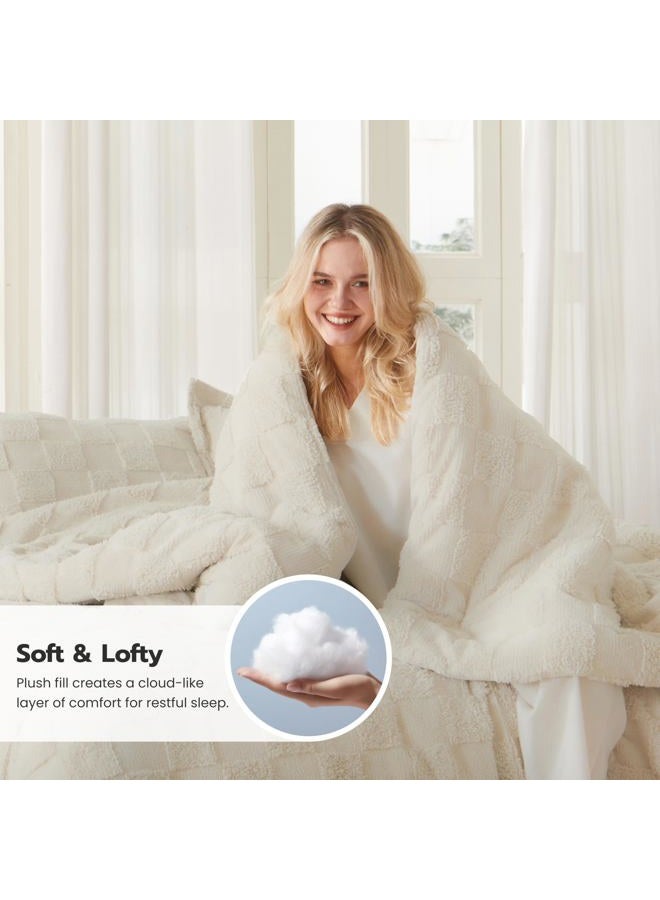 Joiedomi Queen Comforter Set, 3 Pieces Beige Boho Queen Bedding Set with 1 Plaid Geometric Comforter and 2 Pillow Shams, Checkered Bed in a Bag for All Seasons - Image 3