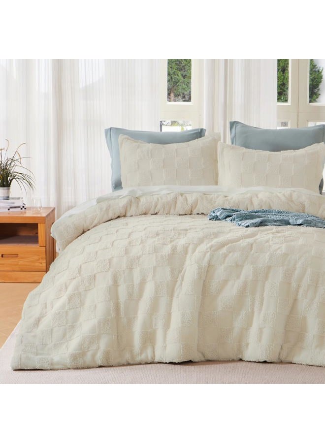 Joiedomi Queen Comforter Set, 3 Pieces Beige Boho Queen Bedding Set with 1 Plaid Geometric Comforter and 2 Pillow Shams, Checkered Bed in a Bag for All Seasons - Image 1