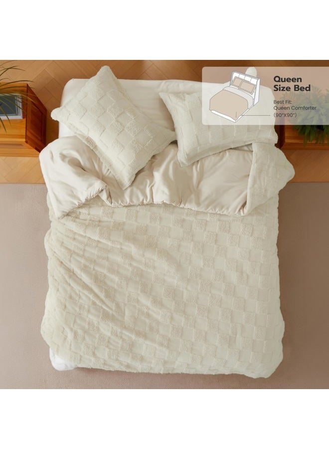 Joiedomi Queen Comforter Set, 3 Pieces Beige Boho Queen Bedding Set with 1 Plaid Geometric Comforter and 2 Pillow Shams, Checkered Bed in a Bag for All Seasons - Image 2