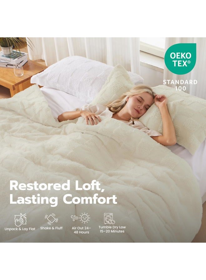 Joiedomi Queen Comforter Set, 3 Pieces Beige Boho Queen Bedding Set with 1 Plaid Geometric Comforter and 2 Pillow Shams, Checkered Bed in a Bag for All Seasons - Image 5