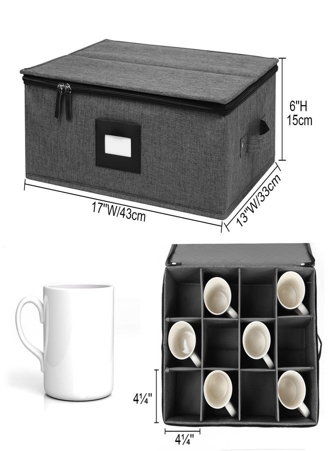 Mayniu 2 Pack Mug Storage Box with Dividers, Hard Top Cup Storage Containers for Coffee Mug & Tea Cup, Stackable Coffee Mug Storage Organizer with Zipper Lid & Rivet Reinforced Handles - Black - Image 5