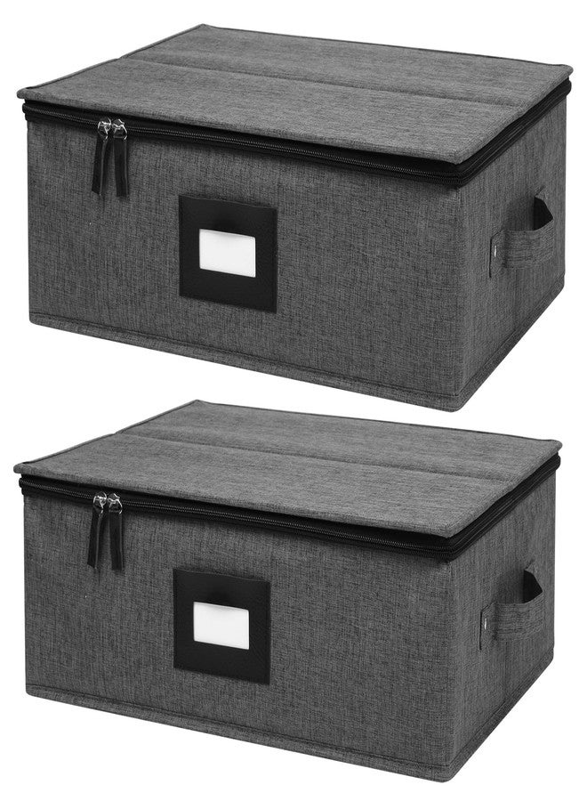Mayniu 2 Pack Mug Storage Box with Dividers, Hard Top Cup Storage Containers for Coffee Mug & Tea Cup, Stackable Coffee Mug Storage Organizer with Zipper Lid & Rivet Reinforced Handles - Black - Image 1
