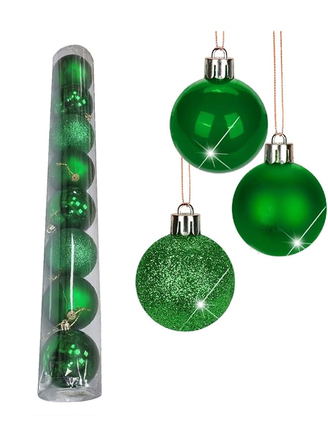 The Bros زينة كرات عيد الميلاد 8 سم - مجموعة من 8، كرات شجرة عيد الميلاد، زينة العطلات للشجرة، المنزل، المكتب، وزينة الحفلات - أخضر داكن - Image 1