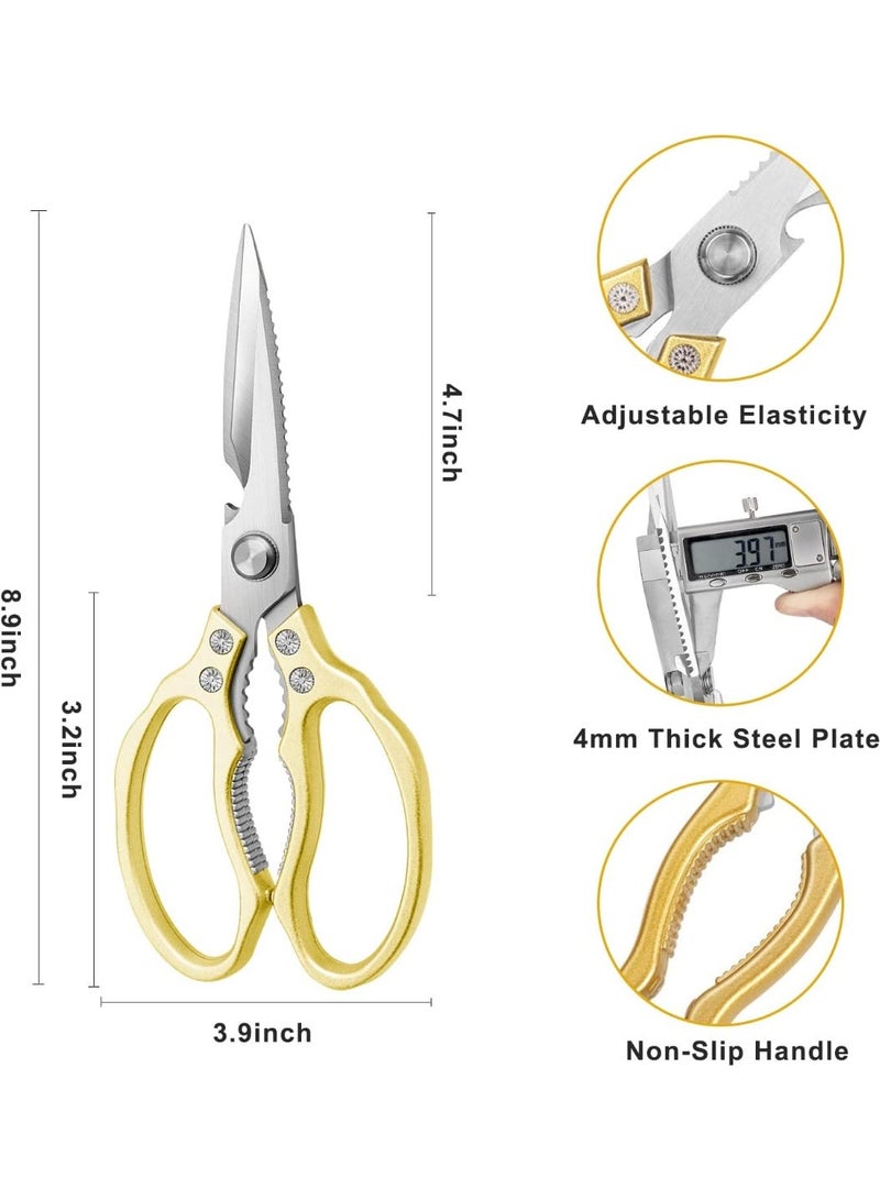 SFENG U/B AWINJOY Kitchen Scissors, Heavy Duty Sharp Kitchen Shears Dishwasher Safe,Gold Kitchen Accessories Cooking Shears for Kitchen Meat Chicken Fish Poultry Herb Bread (Gold) - Image 4