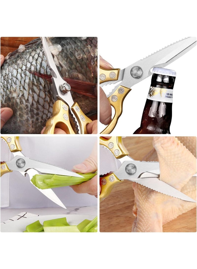 SFENG U/B AWINJOY Kitchen Scissors, Heavy Duty Sharp Kitchen Shears Dishwasher Safe,Gold Kitchen Accessories Cooking Shears for Kitchen Meat Chicken Fish Poultry Herb Bread (Gold) - Image 2
