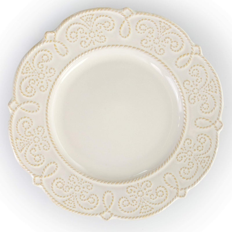 Elama Round Decorated Stoneware Scallop Embossed Dinnerware Dish Set, 16 Piece, Luna - Image 3