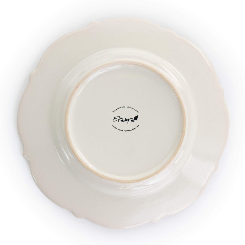 Elama Round Decorated Stoneware Scallop Embossed Dinnerware Dish Set, 16 Piece, Luna - Image 4