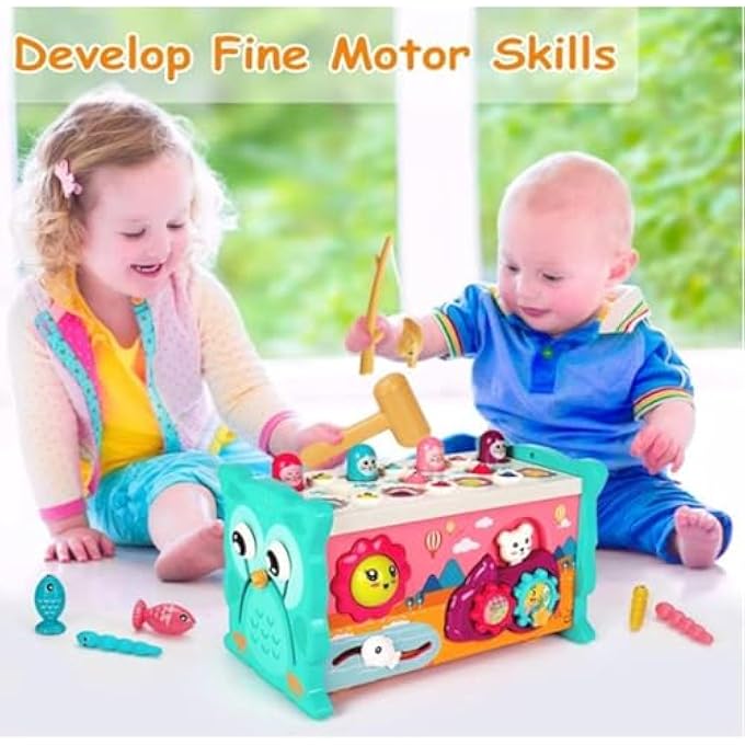 مكعب نشاط خشبي للأطفال - طاولة نشاط 8 في 1 للأطفال الصغار - لعبة فرز الأشكال، لعبة الصيد، إكسيلوفون، ساعة والمزيد - لعبة نشاط للأطفال لتطوير المهارات الحركية الدقيقة والتعلم - Image 4