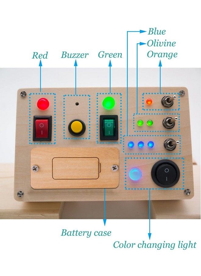 Led Light Switch Busy Board Montessori Toy Button Busy Board Kids Wooden Control Panel Kids Toy Activity Sensory Board Fidget Toy For Toddlers 1 2 3 Year Old  - Image 4