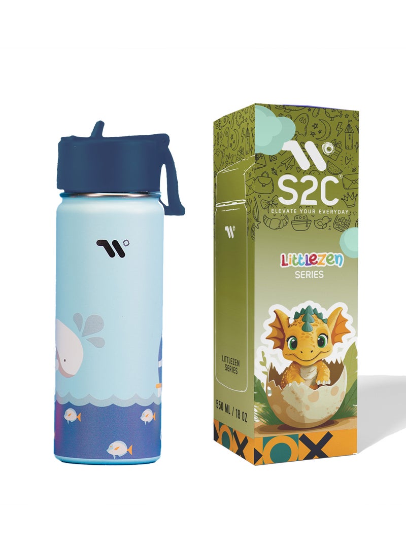 S2C S2C Kids Water Bottle with Straw Lid – 550ml Stainless Steel, Double Wall Insulated, BPA-Free, Leak-Proof Bottle for School & Toddlers (blue)  - Image 1