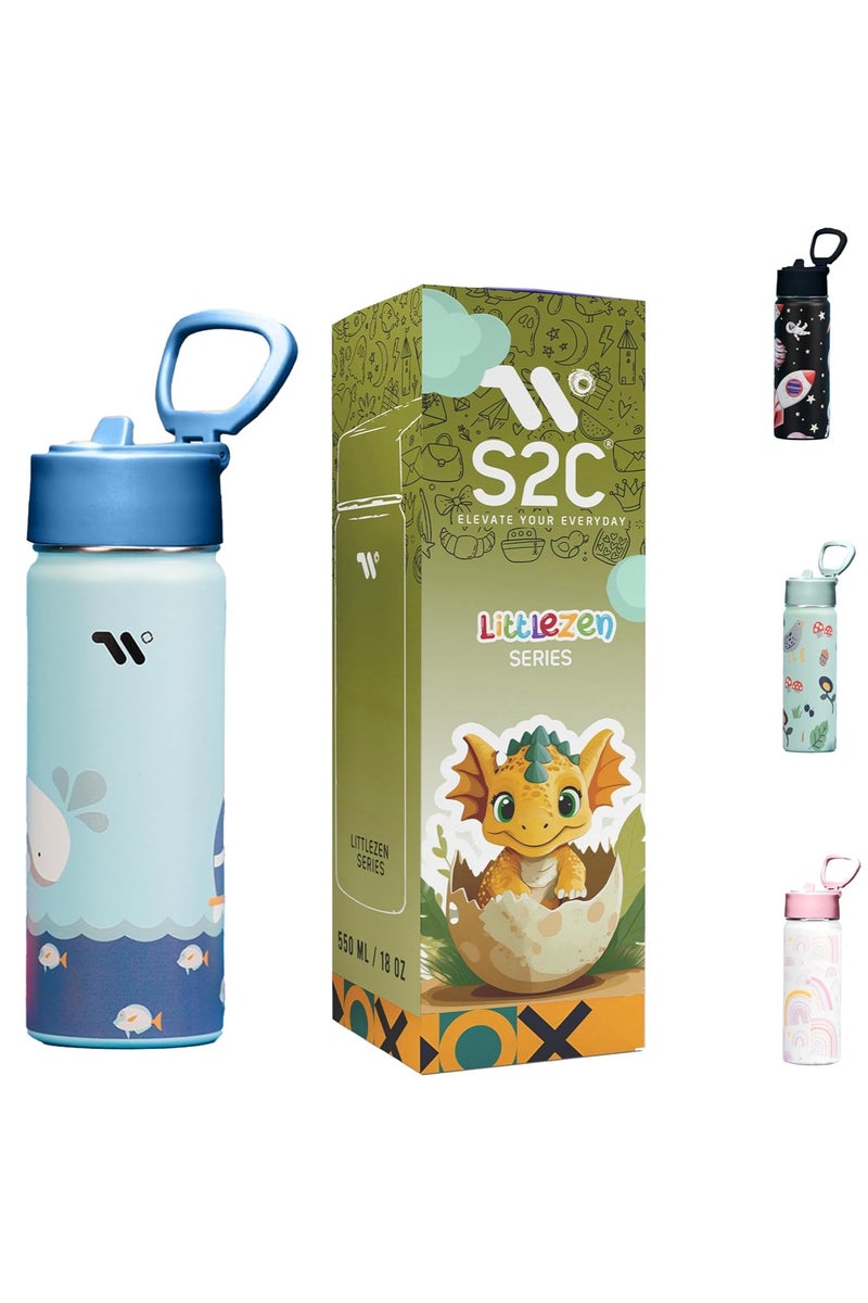 S2C Kids Water Bottle with Straw Lid – 550ml Stainless Steel, Double Wall Insulated, BPA-Free, Leak-Proof Bottle for School & Toddlers (blue) - Image 1