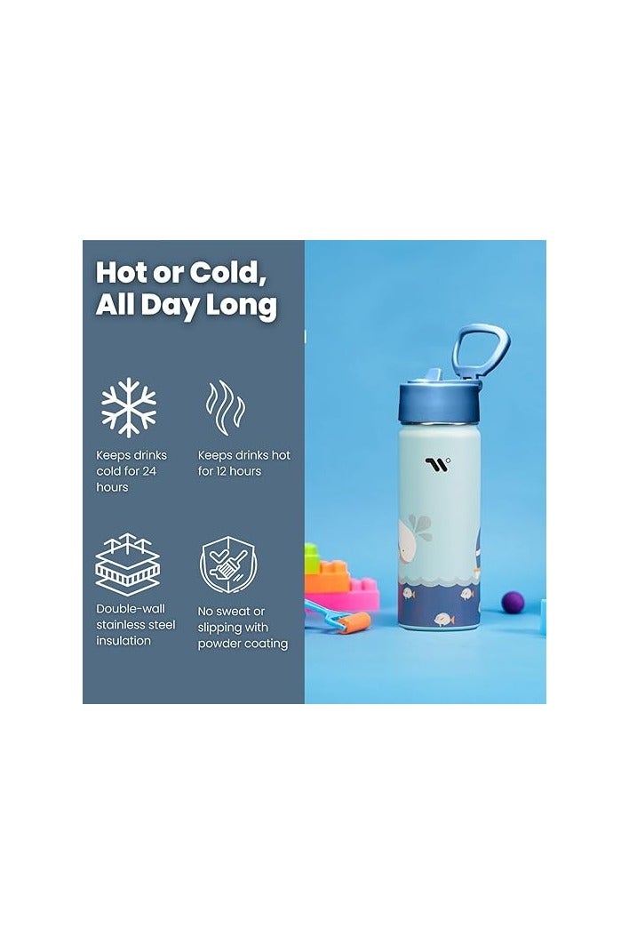 S2C Kids Water Bottle with Straw Lid – 550ml Stainless Steel, Double Wall Insulated, BPA-Free, Leak-Proof Bottle for School & Toddlers (blue) - Image 2