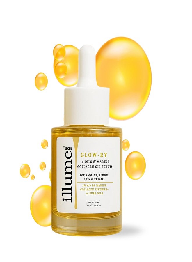 ILLUME SKIN Glowry Marine Collagen Oil Serum, infused with 2% 300 Dalton Peptides with 10 Botanical Oils, Anti-Aging Face Treatment for All Skin Types, Non-Comedogenic, 30ml - Image 1