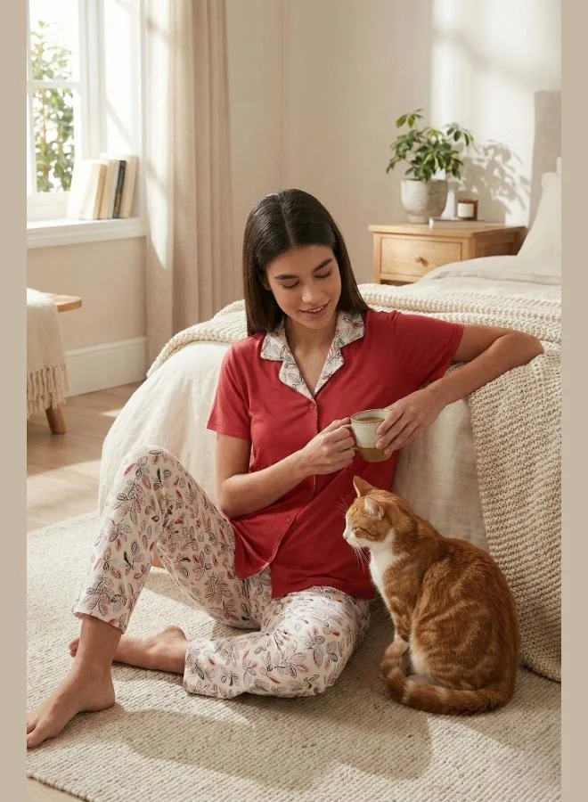 Lela Lela Regular Fit Shirt Collar Short Sleeve Pajama Set Women's PAJAMA SET 65730101