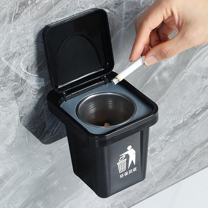Black Wall Mount Ashtray Stainless Steel Inner Bucket Hanging Trash Can For Home Office - Image 3