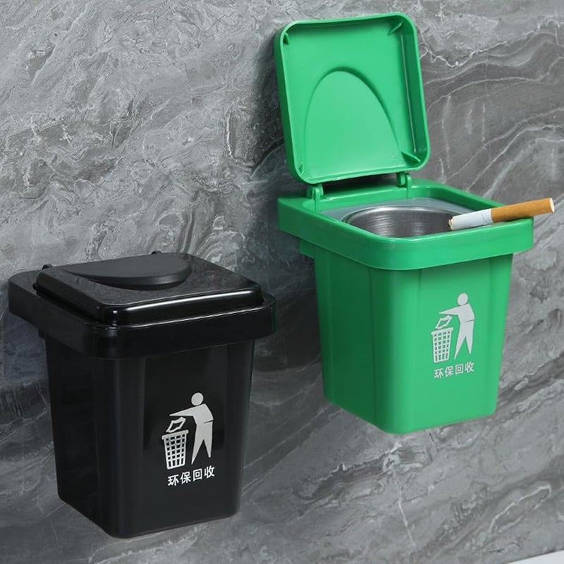 Black Wall Mount Ashtray Stainless Steel Inner Bucket Hanging Trash Can For Home Office - Image 5