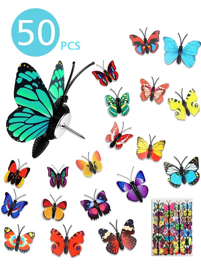 ليمون ٥٠ عبوة من دبابيس الإبهام المزخرفة - دبابيس دفع لطيفة وملونة لجدار الصور، ولوحة الإعلانات، وديكور المكتب المنزلي، وديكورات المكاتب (فراشة). - Image 1