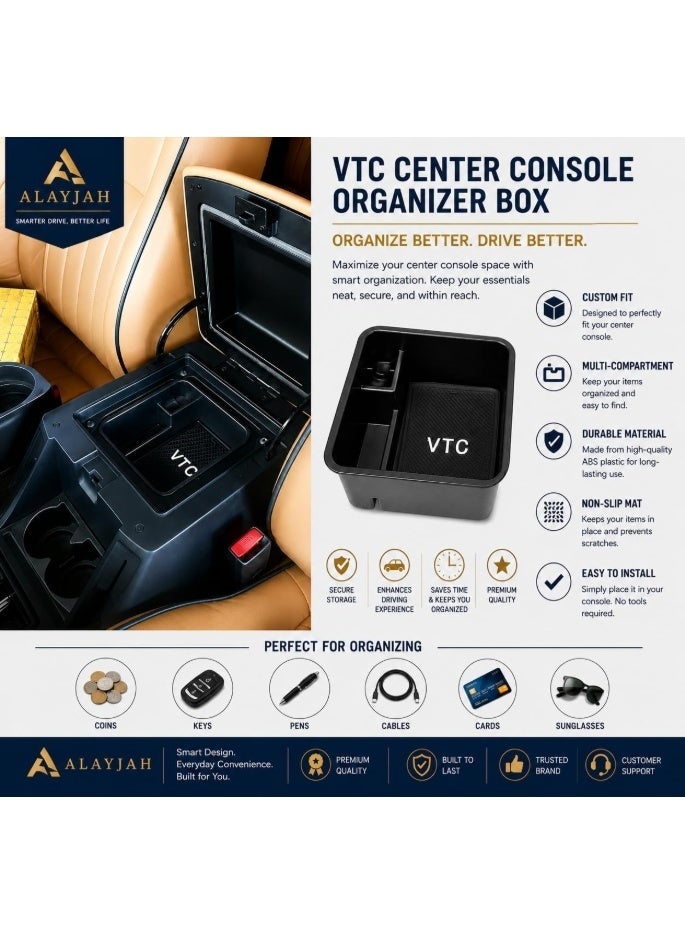 العييجة VTC منظم درج الكونسول الوسطي – حافظ على هاتفك ونقودك ومقتنياتك الشخصية بأمان وترتيب، متوافق مع VTC، صندوق تخزين داخلي إضافي، ضمان 3 سنوات – - Image 2