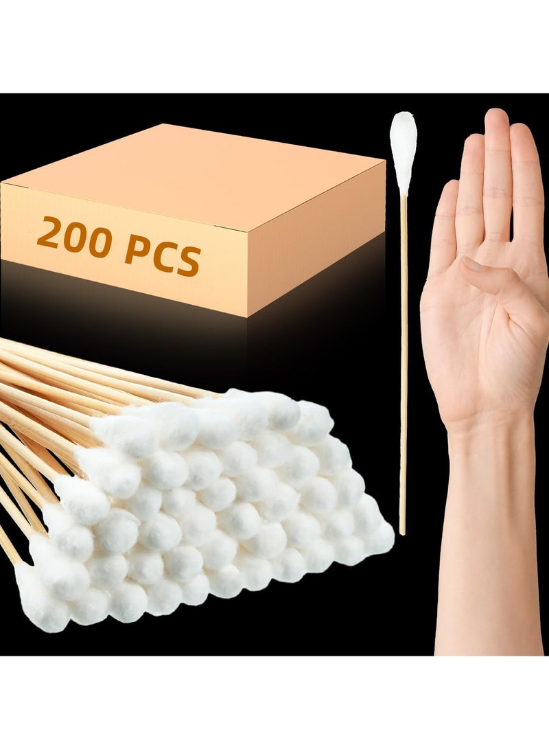 SYOSI 200 Pcs Long Handle Cotton Swabs, 8 Inch/20cm Cotton Swabs, Oversized Bamboo Handle Cotton Swabs, Large Cotton Swabs for Wound Cleaning, Care, Makeup