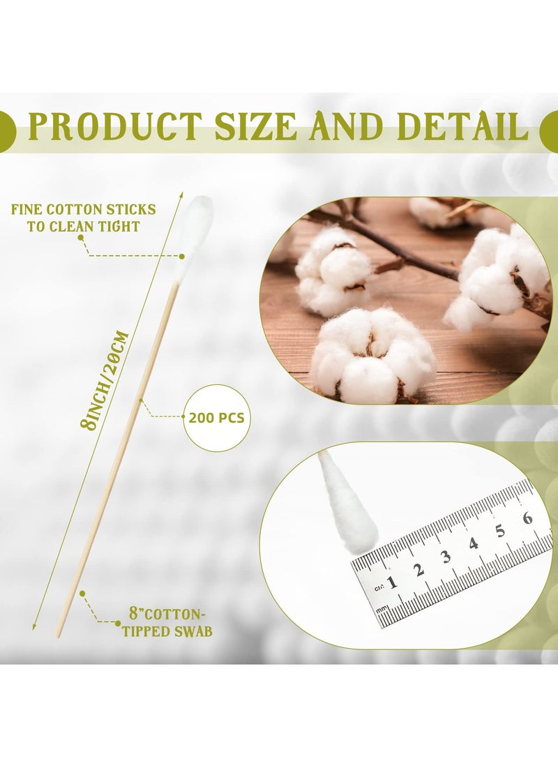 SYOSI 200 Pcs Long Handle Cotton Swabs, 8 Inch/20cm Cotton Swabs, Oversized Bamboo Handle Cotton Swabs, Large Cotton Swabs for Wound Cleaning, Care, Makeup