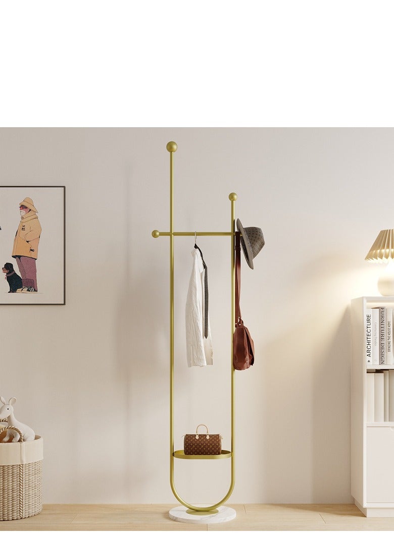 Y&D حامل معاطف معدني على شكل U باللون الذهبي قائم بذاته مع قاعدة رخامية ارتفاع 190 سم - Image 1