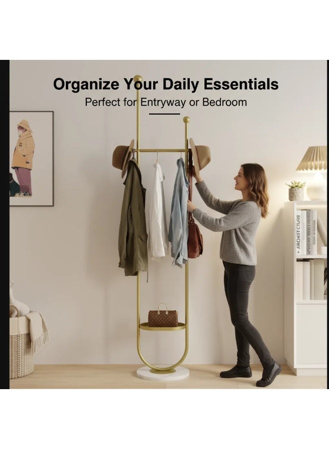 Y&D حامل معاطف معدني على شكل U باللون الذهبي قائم بذاته مع قاعدة رخامية ارتفاع 190 سم - Image 3