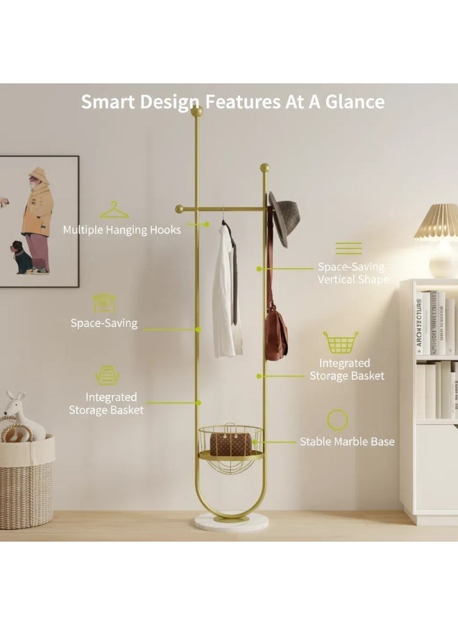 Y&D حامل معاطف معدني على شكل U باللون الذهبي قائم بذاته مع قاعدة رخامية ارتفاع 190 سم - Image 4