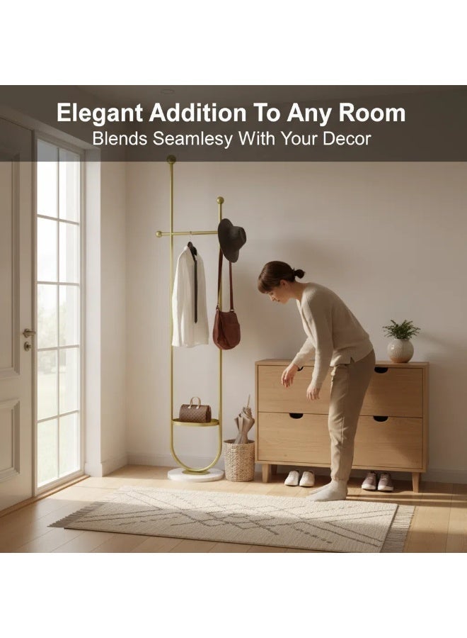 Y&D حامل معاطف معدني على شكل U باللون الذهبي قائم بذاته مع قاعدة رخامية ارتفاع 190 سم - Image 5