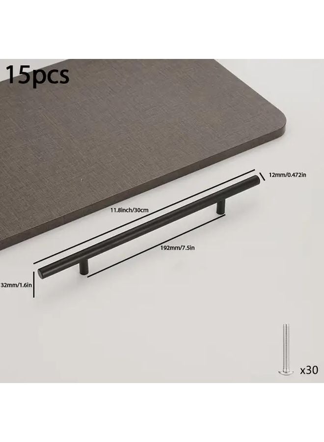 15Pcs Matte Black Drawer Handles 192mm Hole Distance With 30 Screws Rust Proof - Image 1