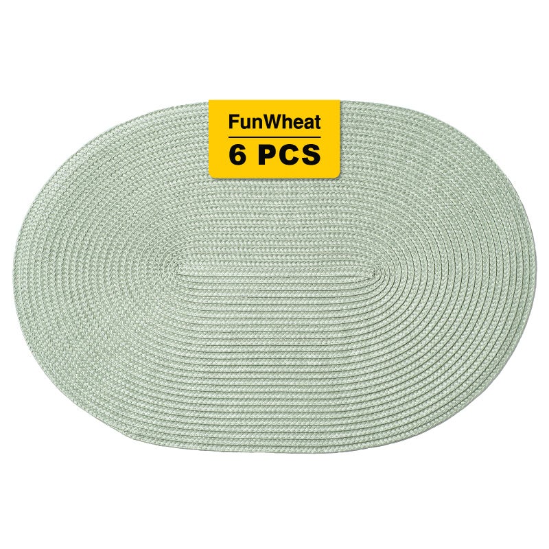 FunWheat Oval Braided Placemats Set of 6 Table Mats for Dining Tables Washable Heat Resistant Place mats for Daily Use 12X18 InchOval Fog Green 6pcs