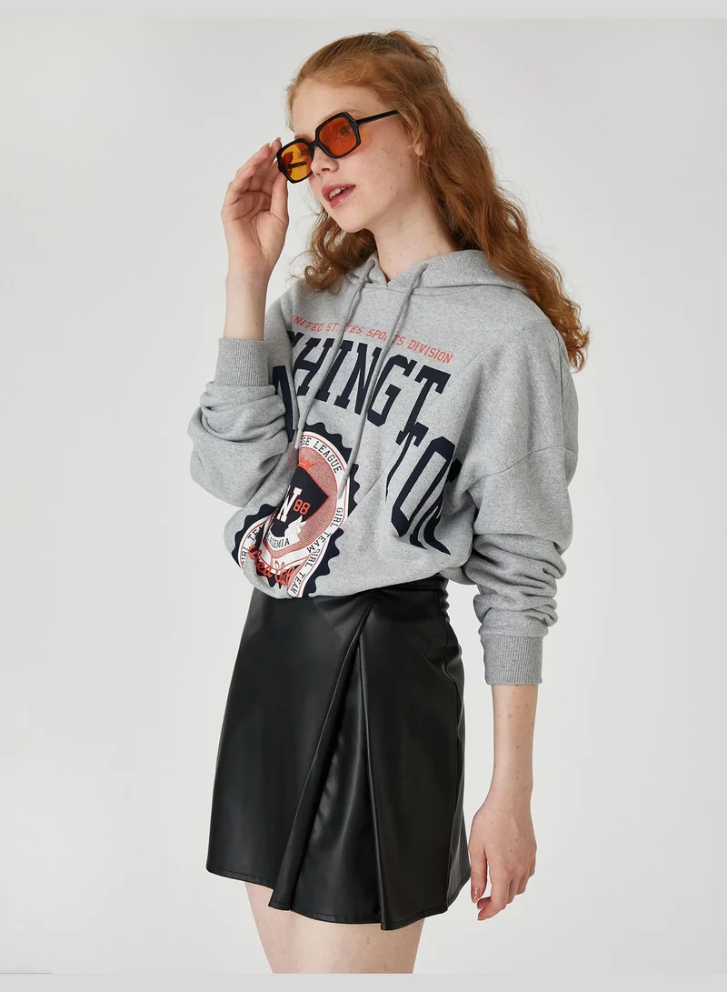 KOTON Faux Leather Mini Skirt Pleated