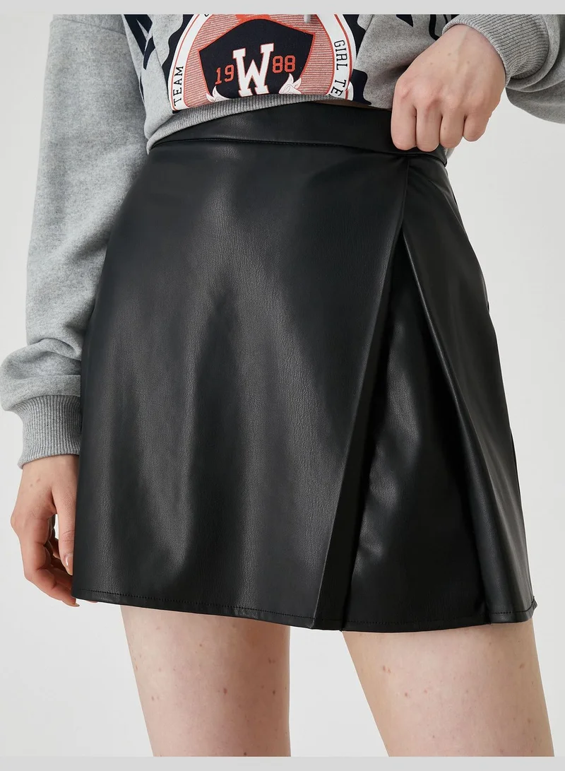 KOTON Faux Leather Mini Skirt Pleated