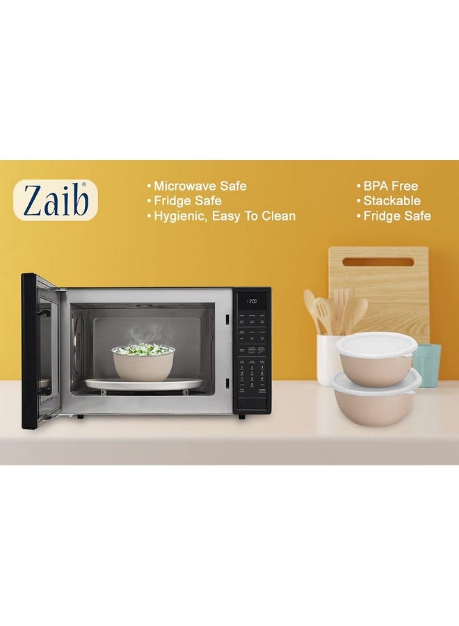 Zaib Steel Micrwoave Safe Food Storage Containers with lid for Kitchen | Serving Bowls 14cm, 16cm, 18cm (Sand Brown White lid 3) - Image 4
