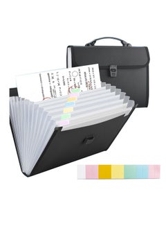 Excefore Expanding File Folders A4, 13 Pockets Expanding File Folder Organiser with Handle, Accordion File Organiser, Plastic Document Wallet for Paperwork A4, for Travel School Office Home (Black)  - Image 1