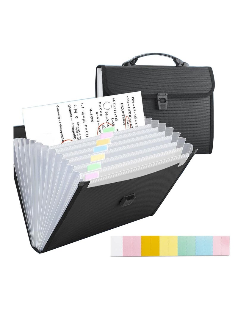 Excefore Expanding File Folders A4, 13 Pockets Expanding File Folder Organiser with Handle, Accordion File Organiser, Plastic Document Wallet for Paperwork A4, for Travel School Office Home (Black)  - Image 1