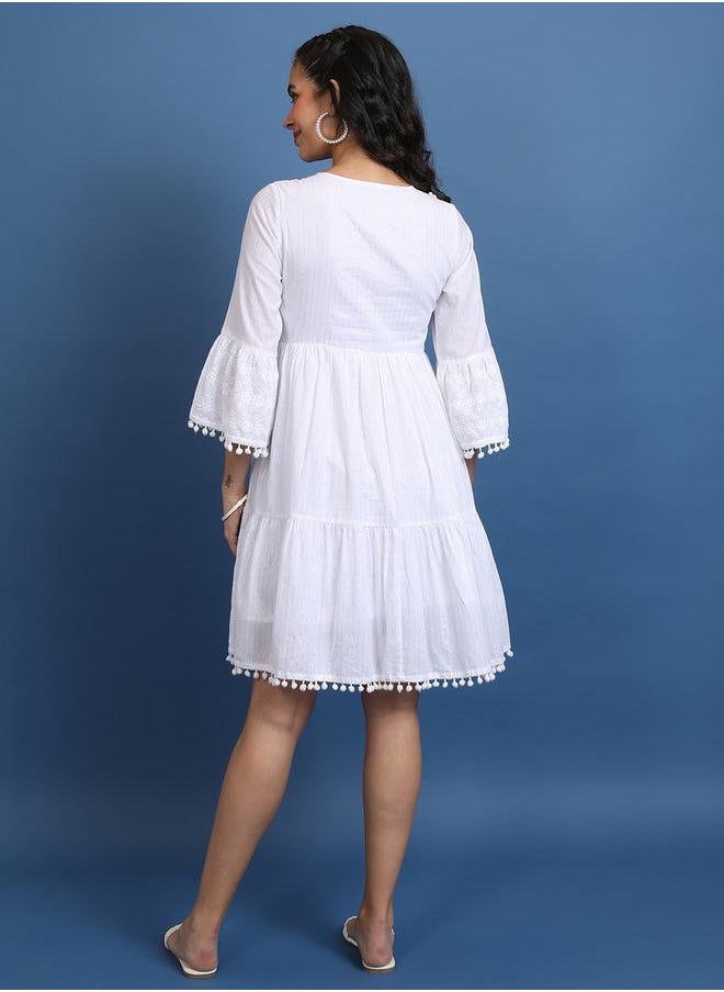 Vishudh White Embroidered Dress  - Image 3