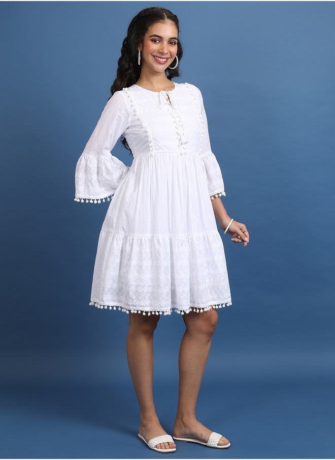 Vishudh White Embroidered Dress  - Image 4