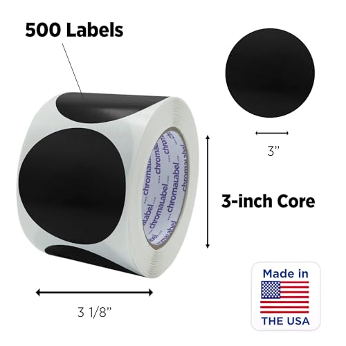 ChromaLabel 3 Inch Round Label Permanent Color Code Dot Stickers, 500 Labels per Roll, Black - Image 3