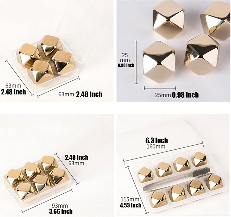klarako Stainless Steel Whisky Stones Reusable Ice Cube with Tongs Ice Ball Chilling Stone Rocks with Storage Box MetalIceCubes for Whiskey Wine Gin Tonic Drinks (4pcs) - Image 3