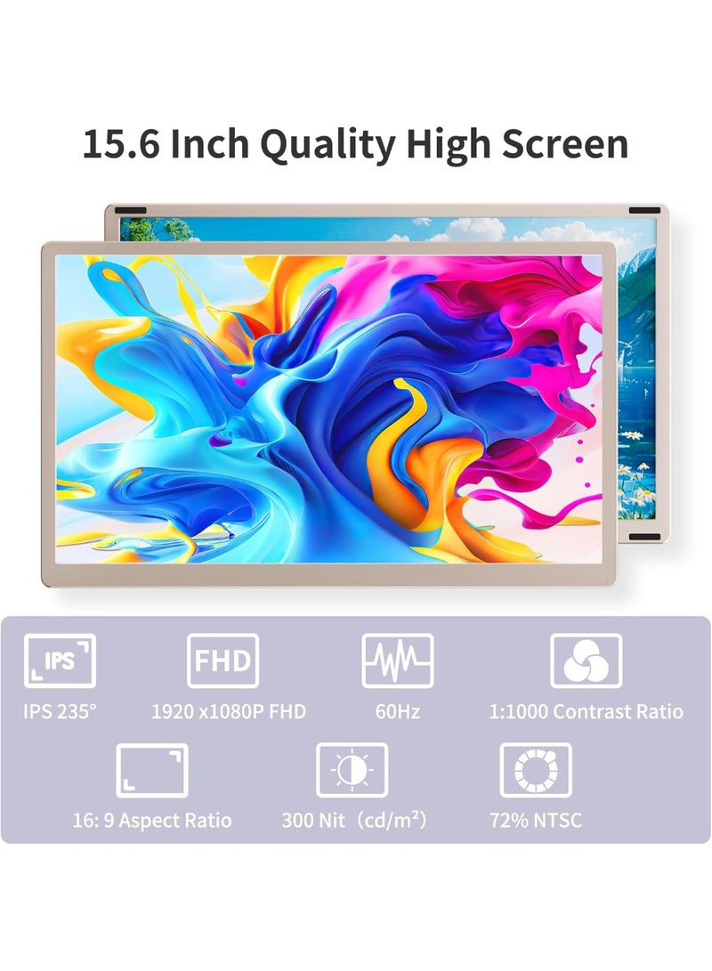 موسع شاشة لابتوب ثلاثي محمول مقاس 15.6 بوصة (لأجهزة 13-17 بوصة) - شاشات مزدوجة 1080P FHD IPS، توصيل وتشغيل مباشر، دوران 235 درجة، وضعيات عرض متعددة، متوافق مع ويندوز، ماك، أندرويد وDex - Image 2