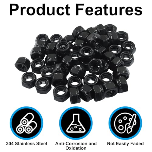 Murtenze 20Pcs Hex Lock Nuts, M8 x 1.25mm Stainless Steel Black Nylon Insert Self-Locking Nuts, for Fasteners - Image 4