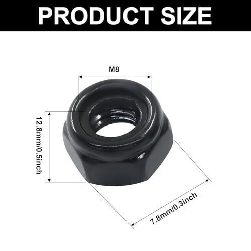 Murtenze 20Pcs Hex Lock Nuts, M8 x 1.25mm Stainless Steel Black Nylon Insert Self-Locking Nuts, for Fasteners - Image 3