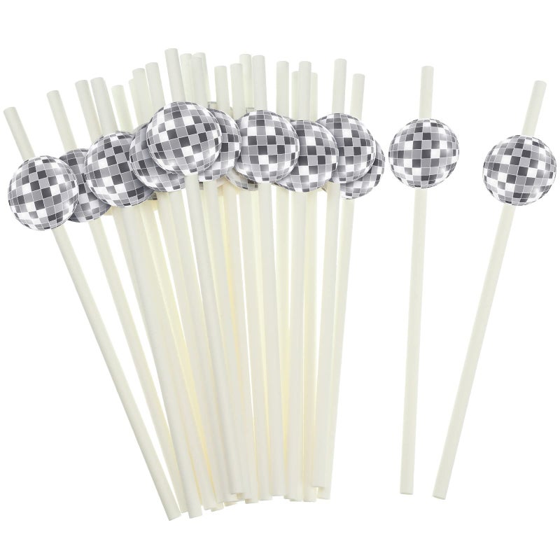 Vesici 100 Pcs Disco Ball Straws 70s Glittery Silver Ball Paper Straws Wedding Birthday Party Disposable Disco Decorations for 70s Retro Theme Bachelorette Party Supplies 024 x 776 Inches - Image 3