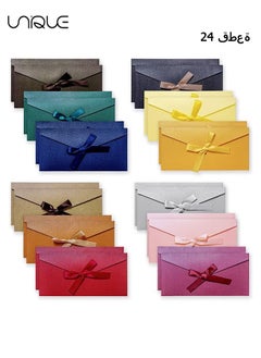 Unique 24Pcs Envelopes，Vintage Kraft Pearlescent Paper Envelopes with Colored Bow Tie Ribbons for Handmade Invitations, Wedding or Festival Cards, Thickened Large (12 Colour)  - Image 1