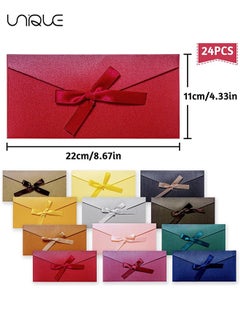 Unique 24Pcs Envelopes，Vintage Kraft Pearlescent Paper Envelopes with Colored Bow Tie Ribbons for Handmade Invitations, Wedding or Festival Cards, Thickened Large (12 Colour)  - Image 2