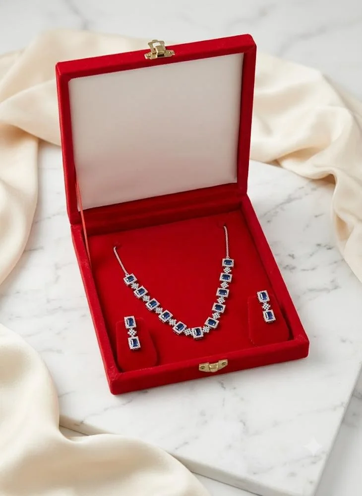 Viny blue Elegant American Diamond & Sapphire Blue Imitation Necklace Set for Women - Perfect for Parties, Weddings, & Festivals (Diwali, Eid) for Women | Best Price UAE