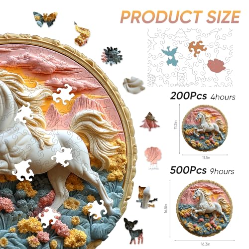 Qiuenisray Wooden Puzzles for Adults 500 Piece 3D Vision Effect Galloping White Horse Jigsaw Puzzle FSC Certified Wall Decor Unique Shape Puzzle Pieces Wood Puzzles for Family Game 163x165 in - Image 5