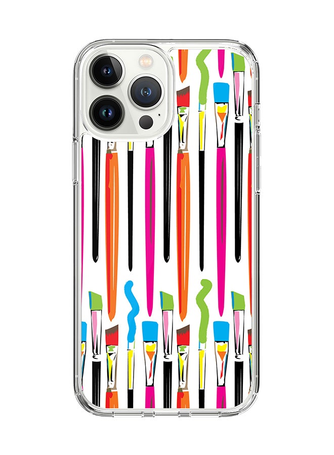 Stylizedd Classic Clear for Apple iPhone 14 Pro Max Case Hybrid Soft Cover Flexible Edges Anti Drop TPU PC Gel Thin Transparent Cover - Paint Brush Full Print