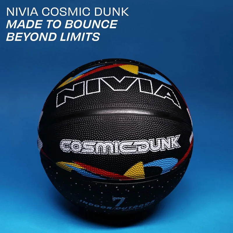 نيفيا Nivia Cosmic Dunk Basketball - Size 7, Durable Rubber Ball with Pebbled Grip for Indoor & Outdoor Play