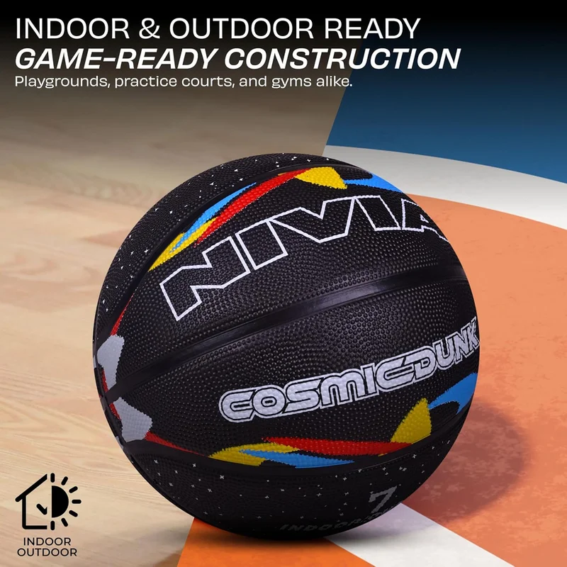 Nivia  Nivia Cosmic Dunk Basketball - Size 7, Durable Rubber Ball with Pebbled Grip for Indoor & Outdoor Play  | Best Price UAE